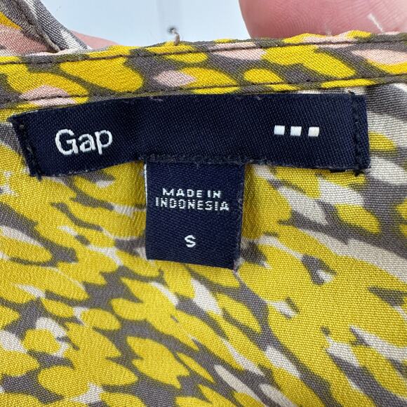 Gap Blouse Printed Ruffle V-neck WMNS S Gray/Pink/Yellow Sleeveless Geo Pattern - Picture 6 of 9